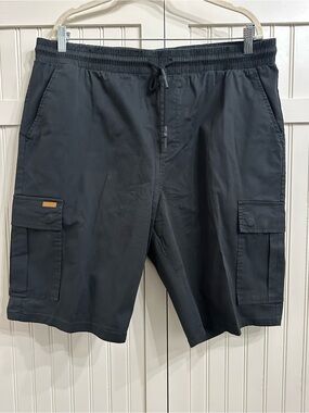 Men's Black Cargo Shorts with Elastic Drawstring Waist